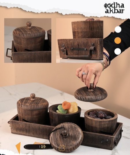 (africano -9)طقم صنية مع ٣ علب تقديم 