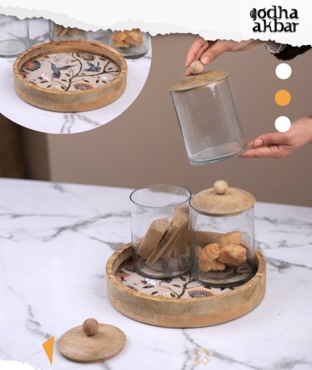 طقم سكريات زجاج مع صنية خشب(HODU 29)